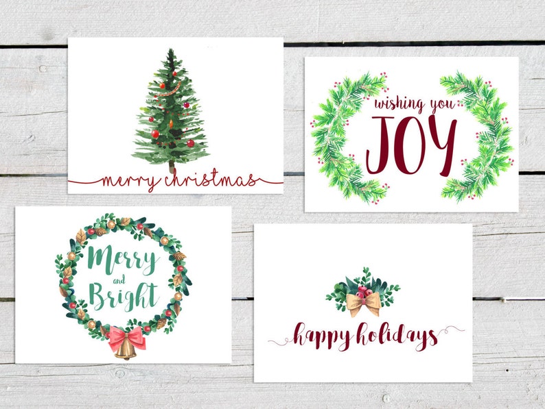 Printable Christmas Cards, Set of 4 Christmas Cards, Hand Drawn Christmas Cards image 1