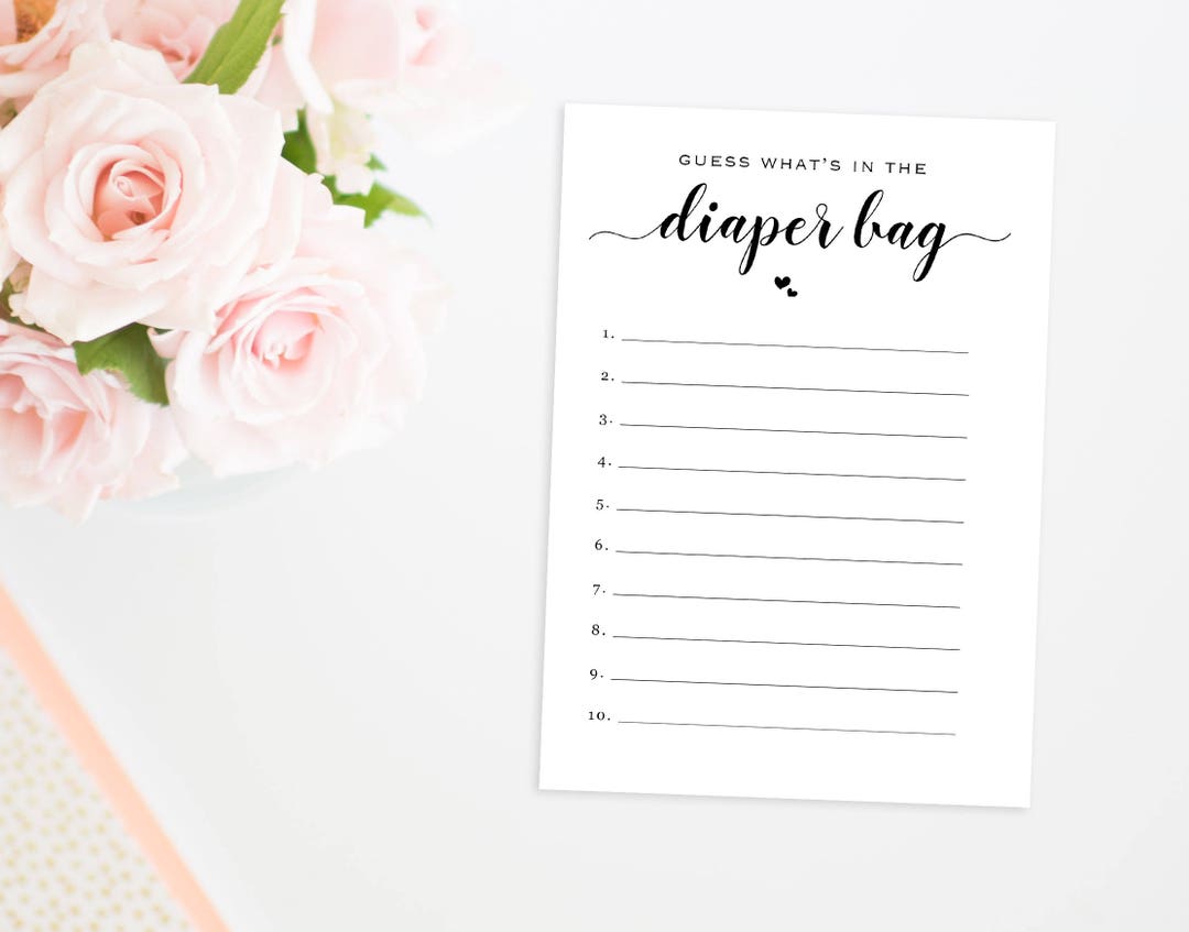 Printable Baby Shower Game, Guess What's in the Diaper Bag Game, Diaper ...