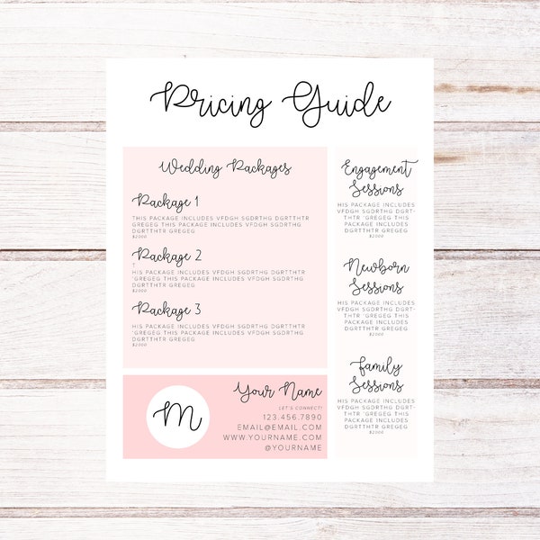 Photography Pricing Guide, Photography Contract Template, PSD Template, Photography Packages