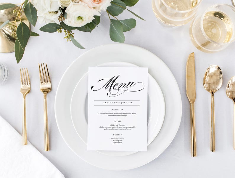 Modern Menu Printable Printable Wedding Menu Bridal Shower Etsy