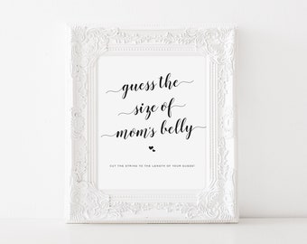 Guess the Size of Mom's Belly Game, Cut the String Shower Game, Mom's Belly Game, Printable Baby Shower Game