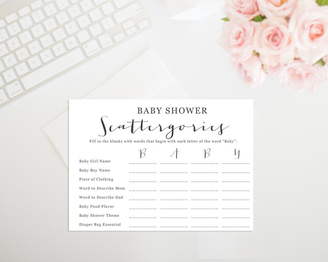Baby Shower Scattergories, Baby Scattergories, Printable Baby Shower ...