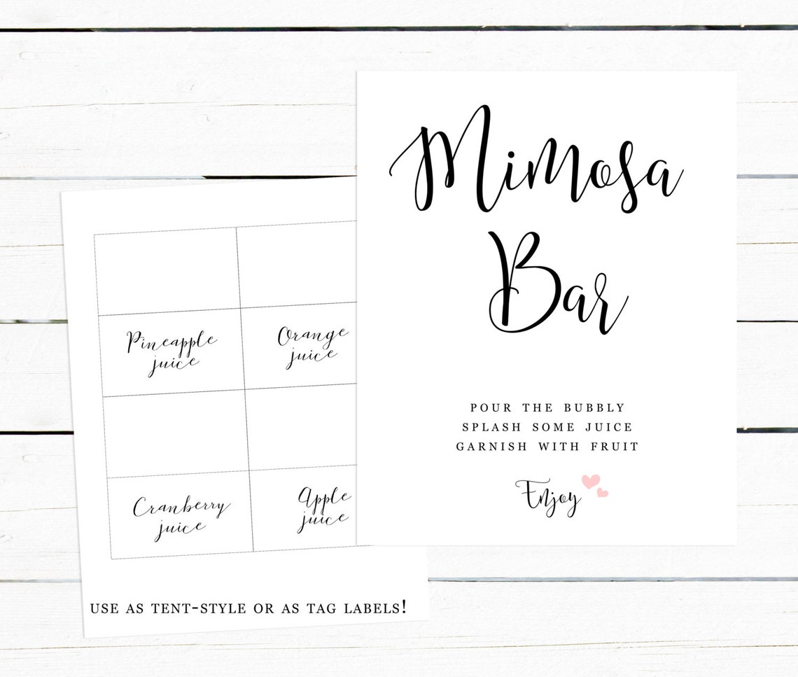 Printable Mimosa Bar Sign and Labels Mimosa Bar Sign Bridal Etsy