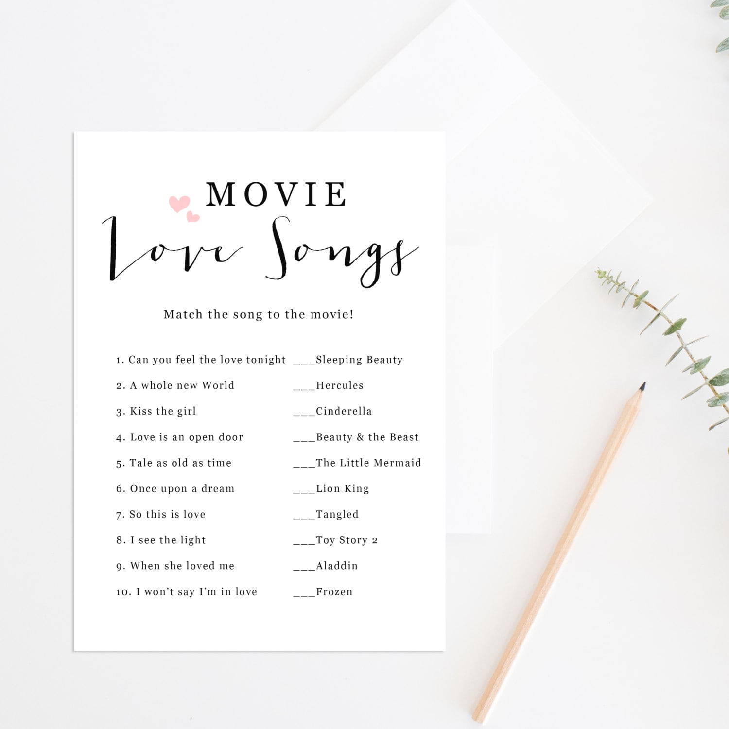 Match Movie with love song Bridal Shower game, Ready to Print, rustic –  designsplusmore