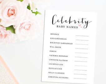 Baby Shower Printable, Baby Shower Celebrity Baby Name Game, Celebrity Baby Names