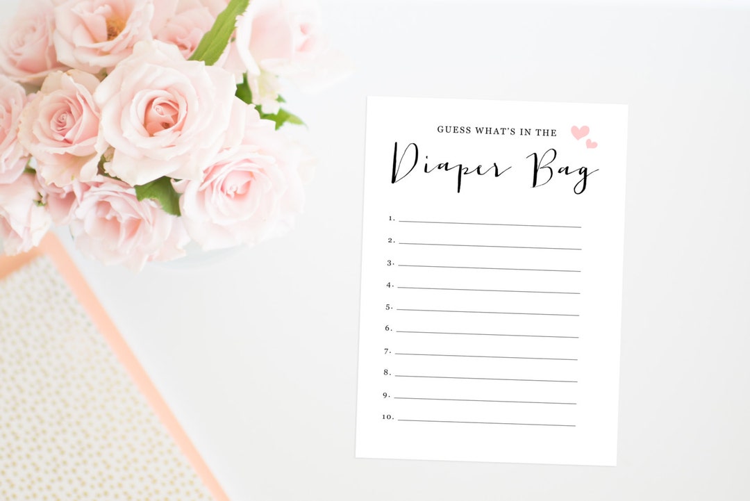 Printable Baby Shower Game, Guess What's in the Diaper Bag Game, Diaper ...