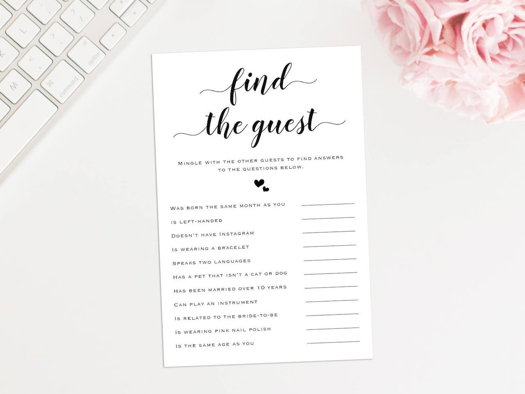 Printable Bridal Shower Game, Printable Find the Guest Game, Bridal