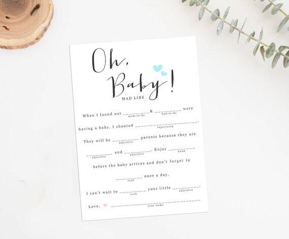 Baby Shower Mad Libs Printable Baby Shower Game Baby Shower | Etsy