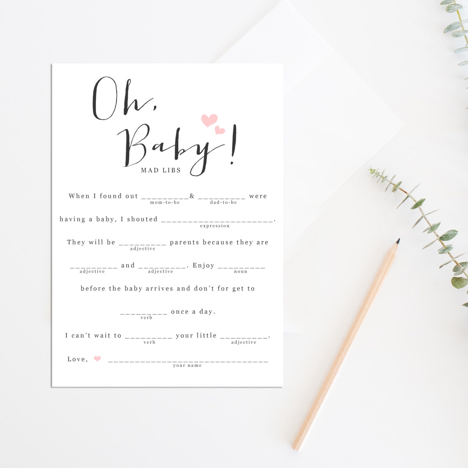 Baby Shower Mad Libs Printable Baby Shower Game Baby Shower - Etsy