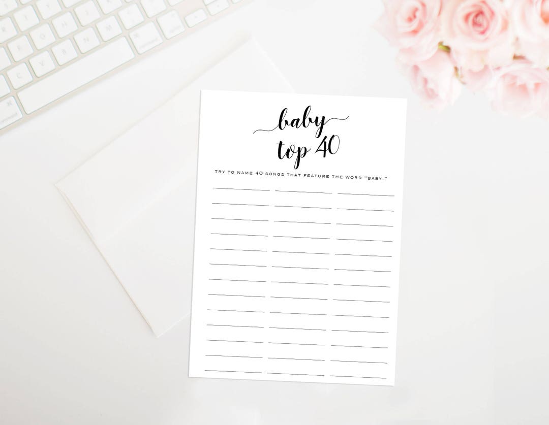 Printable baby Top 40 Game, Name Baby Songs Game, Printable Baby Shower ...