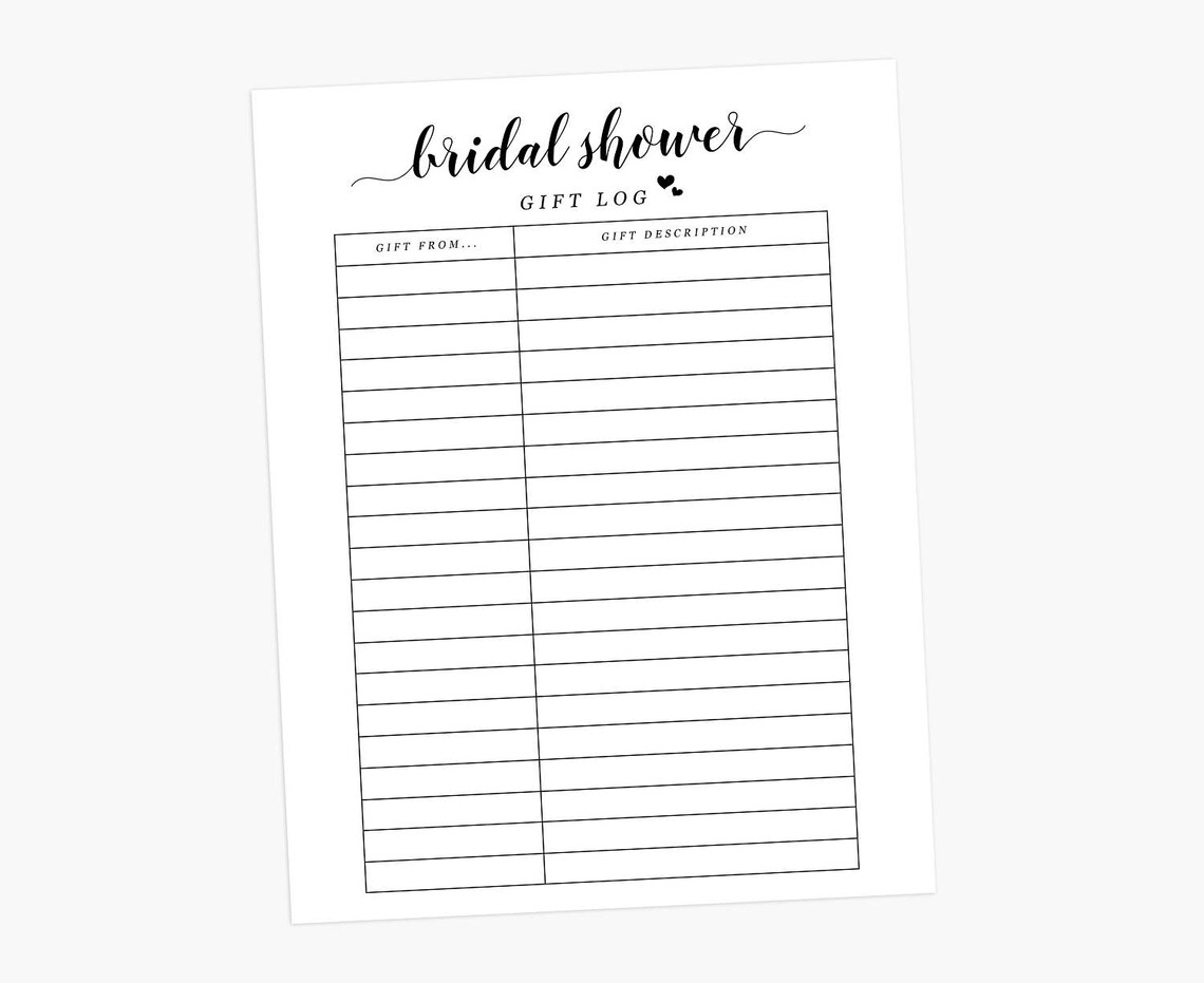 Bridal Shower Gift Log Bridal Gift Tracker Bridal Shower Etsy Canada