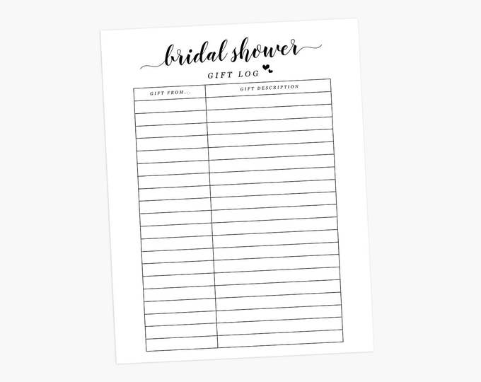 Bridal Shower Gift Log Bridal Gift Tracker Bridal Shower Etsy Canada