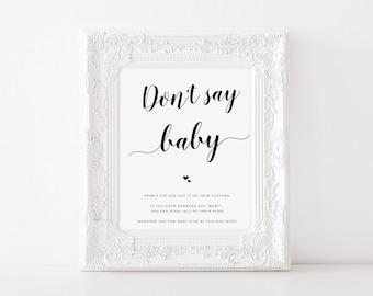 Don't Say Baby Baby Shower Game, Printable Baby Shower Game, Baby Shower Games