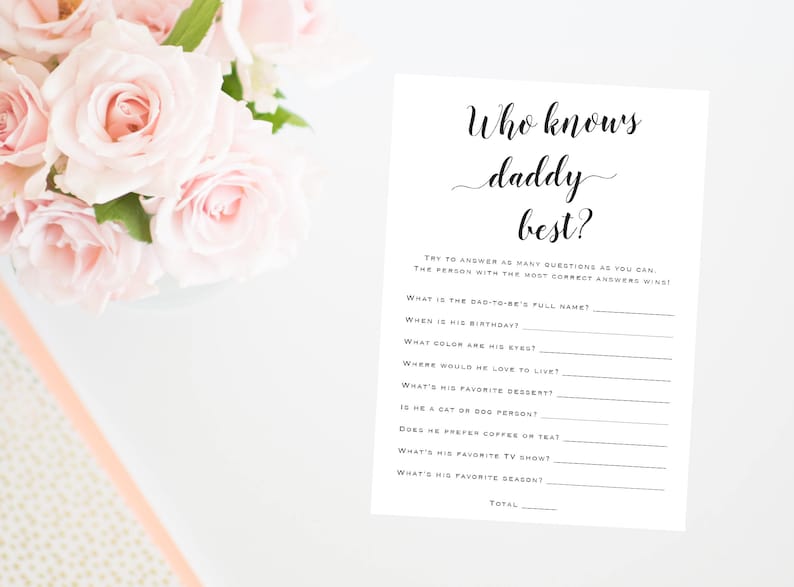 Who Knows Daddy Best Baby Shower Game Printable Baby Shower Etsy