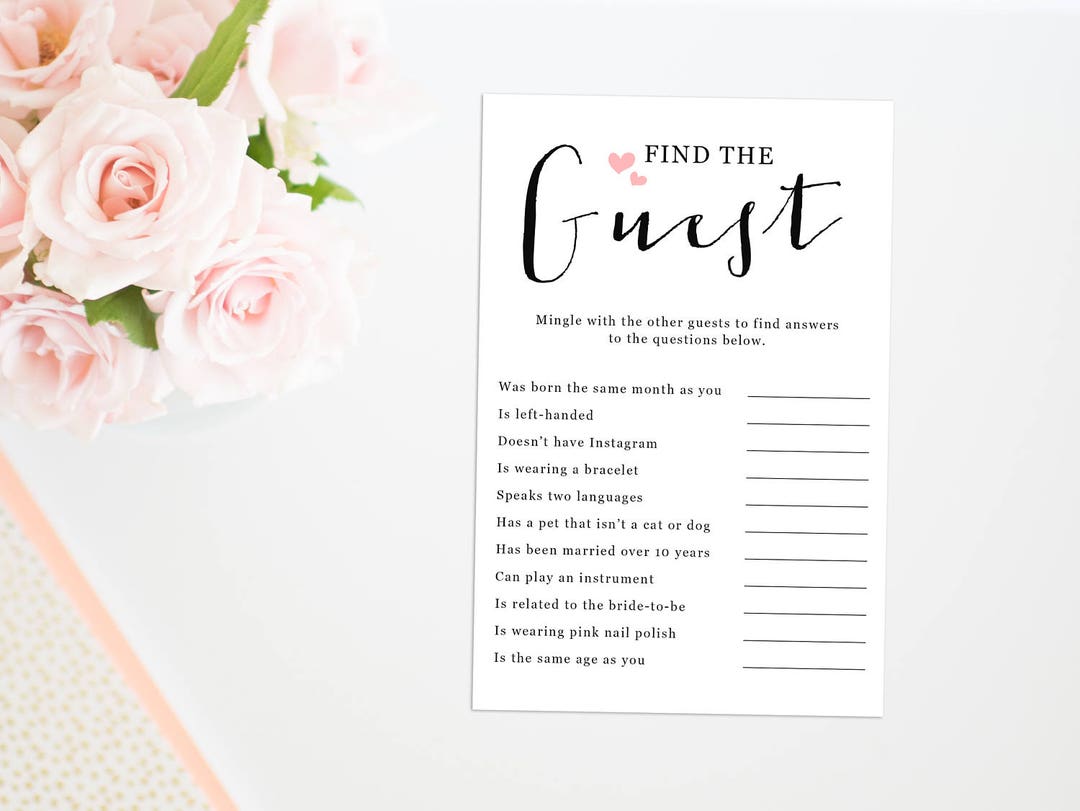 Printable Bridal Shower Game, Printable Find the Guest Game, Bridal