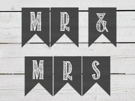 Printable Banner With ALL Letters Mr &amp; Mrs Banner Chalkboard | Etsy