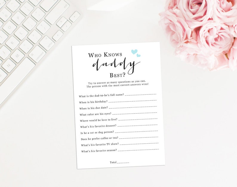 Who Knows Daddy Best Baby Shower Game Printable Baby Shower Etsy