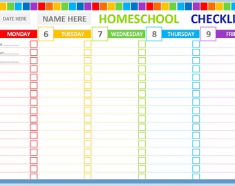 Weekly Homeschool Cheklist. Homeschool Planner. Homeschool Lesson Plan Kids Childs. Editable Excel Homechool Checklist. Planner Organizer.