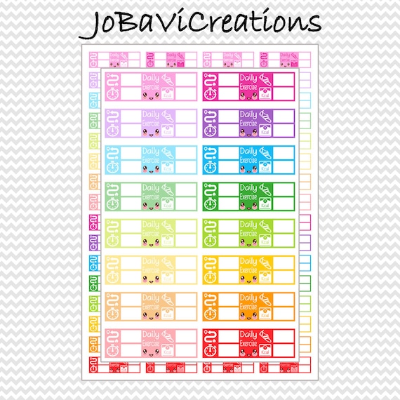 kawaii daily practice exercise tracker planner stickers etsy