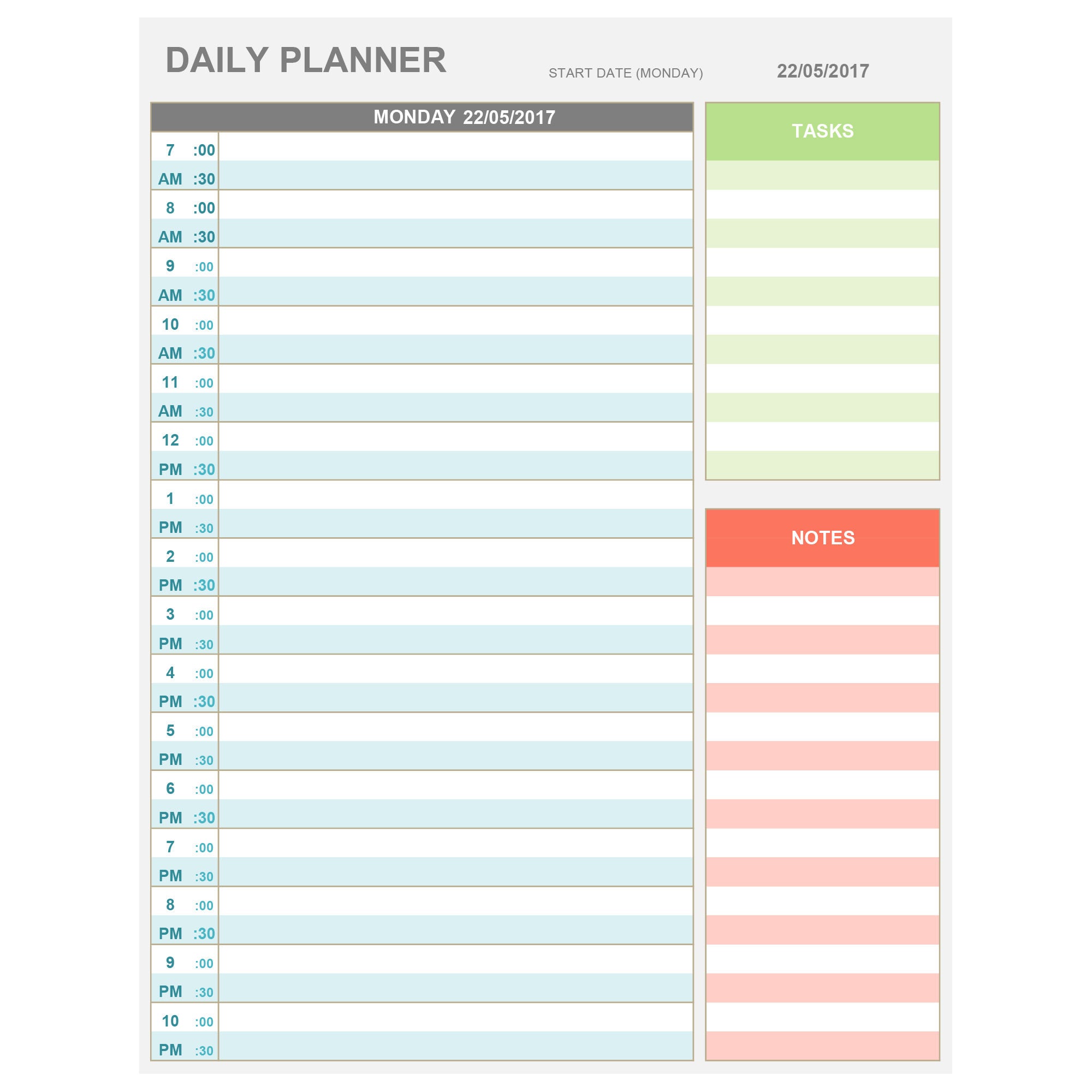 Hourly Daily Planner Template Printable Printable Templates