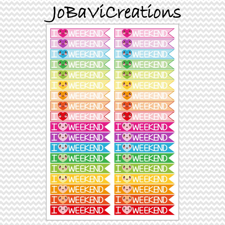 Kawaii Glam Planner Stickers Printable: I Love Weekend Stickers Rainbow ...