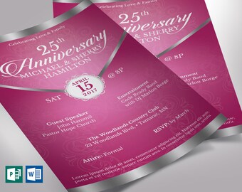 blue silver anniversary gala flyer publisher word template etsy