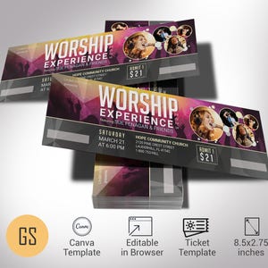 Anbetung Konzertkarte Vorlage für Canva, Evangelium Konzert, Kirche Benefizveranstaltung, bearbeitbare druckbare digitale Download, Größe 8,5 x 2,75"