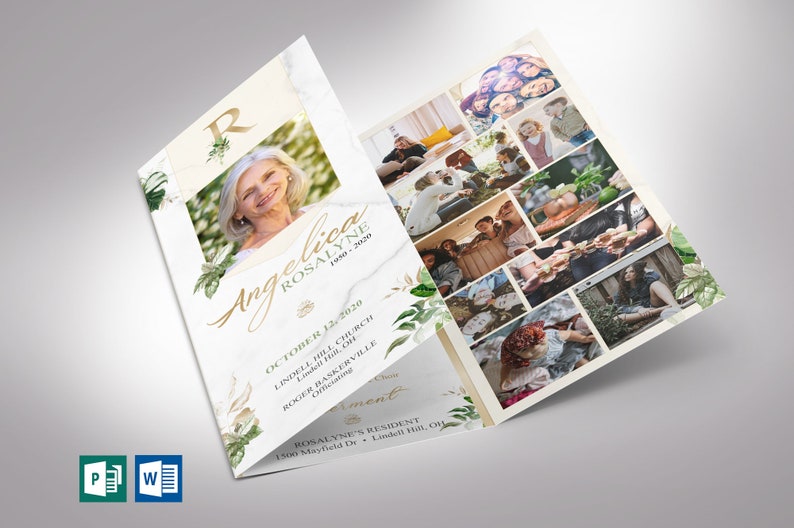 Tropica Trifold Funeral Program Template Word Template, Publisher Celebration of Life Print Size 11x8.5 inches image 1