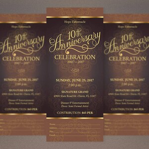 Gold Church Anniversary Ticket Template Word Template, Publisher Pastor Appreciation, Banquet Ticket 3x7 inches image 5