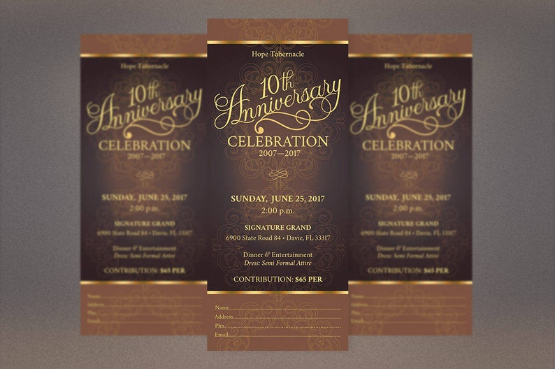 Gold Church Anniversary Ticket Template Word Template, Publisher Pastor Appreciation, Banquet Ticket 3x7 inches image 5