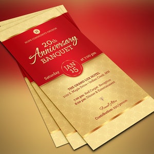 Red Gold Church Anniversary Banquet Ticket Template, Word Template, Publisher, Pastor Appreciation, Luncheon Ticket, 36 in image 5