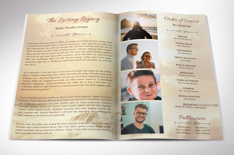 Gold Forever Funeral Program Template Word Template, Publisher Celebration of Life 4 Pages 5.5x8.5 inches image 2