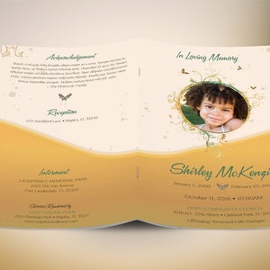 Gold Princess Funeral Program Template Word Template, Publisher Gold Green, Celebration of Life, Memorial Service 4 Pages 5.5x8.5 in image 7