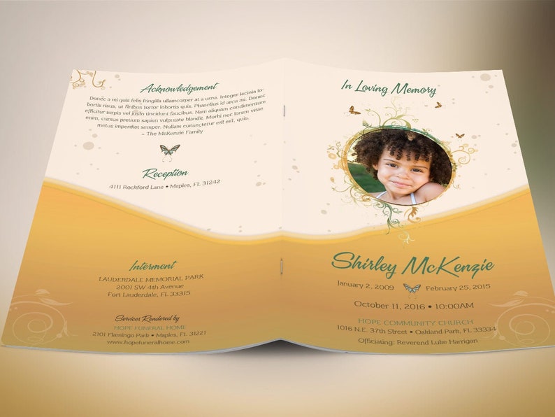 Gold Princess Funeral Program Template Word Template, Publisher Gold Green, Celebration of Life, Memorial Service 4 Pages 5.5x8.5 in image 7
