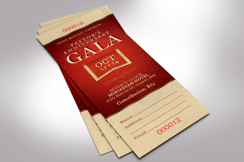 Pastor Appreciation Banquet Ticket Template Word Template, Publisher Church Anniversary, Fundraiser Event 2x6 in image 7