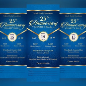 Blue Gold Anniversary Banquet Ticket Template Word Template, Publisher, Pastor Appreciation, Church Event 3x7 in image 5