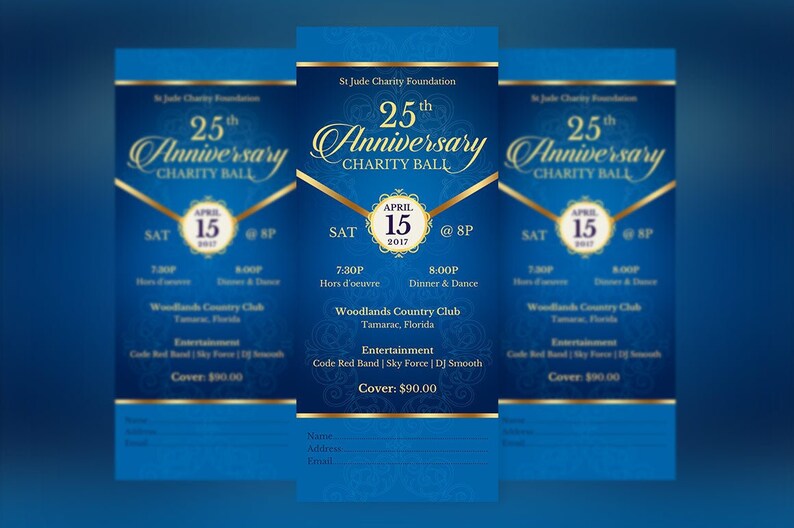 Blue Gold Anniversary Banquet Ticket Template Word Template, Publisher, Pastor Appreciation, Church Event 3x7 in image 5