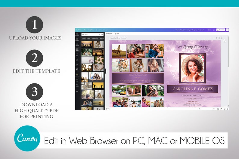 Purple Forever Tabloid Funeral Program Template, Canva Template, Celebration of Life, Obituary Program, 8 Pgs, 11x17 in image 9