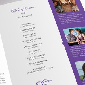 Purple Teal Tabloid Funeral Program Template Word Template, Publisher Celebration of Life 4 Pages 11x17 inches image 7