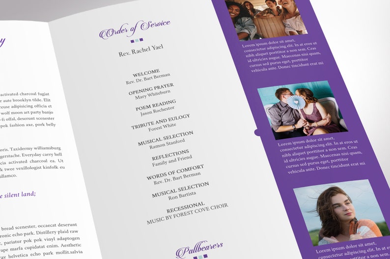 Purple Teal Tabloid Funeral Program Template Word Template, Publisher Celebration of Life 4 Pages 11x17 inches image 7