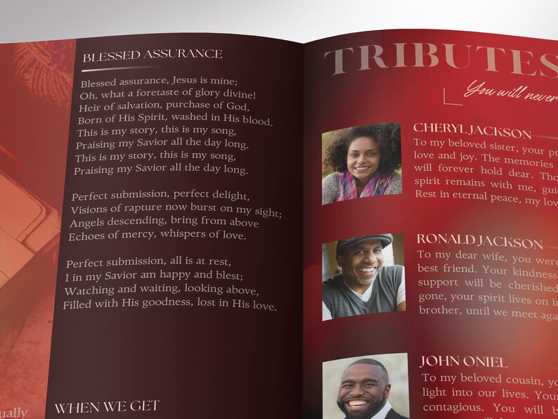 Red Dawn Funeral Program Template, Canva Template Magazine Style, Celebration of Life, 8 Pages, 5.5x8.5 inches image 10