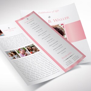 White Pink Funeral Program Template, Single Sheet Word Template, Publisher V1 Celebration of Life 8.5x11 in image 2