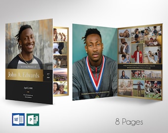 Gold and Black Funeral Program Template: Celebration of Life (11x17&quot;, 8-Page, Word & Publisher)