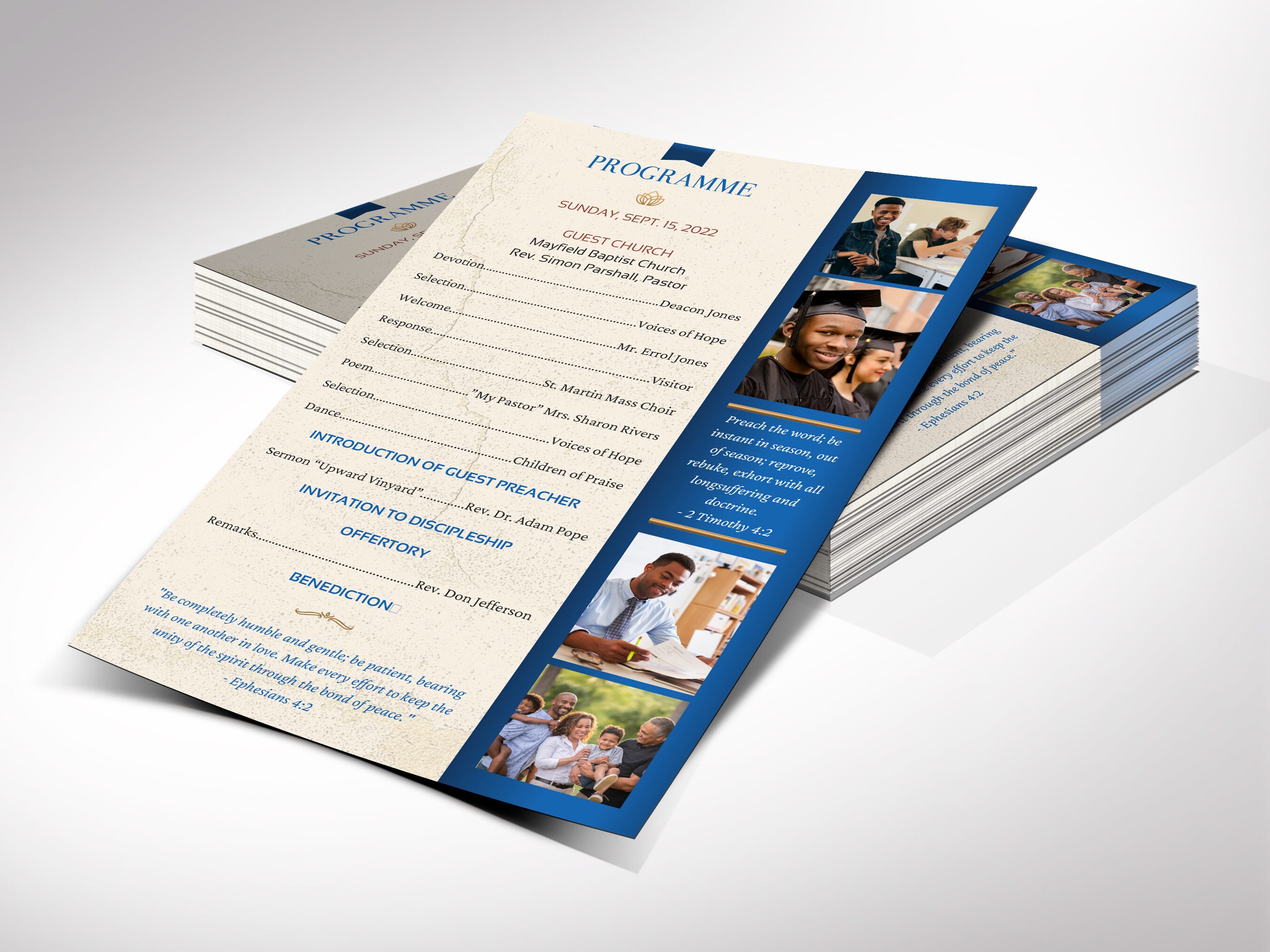 Pastor Appreciation Program Template: Blue & Gold One Page Church Event ...