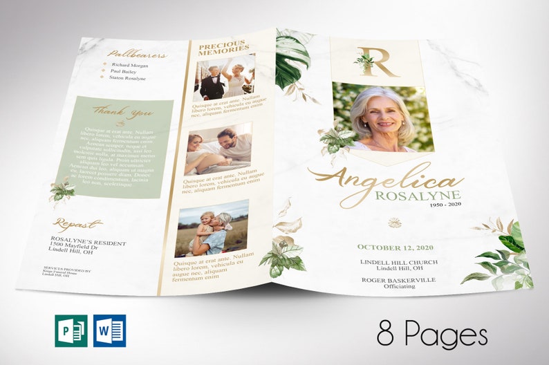 Tropica Funeral Program Template Word Template, Publisher Celebration of Life 8 Pages Bifold to 5.5x8.5 inches image 1