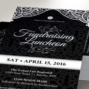 Black White Banquet Flyer Template for Word and Publisher Fundraiser Event, Church Anniversary Size 4x9 inches image 7