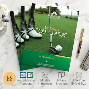 Charity Golf Tournament Brochure Template | Word & Publisher, Yellow Green 8-Page Sports Bifold Booklet (8.5x11)