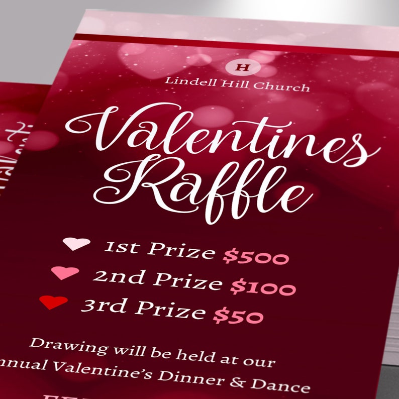 Red Pink Valentines Day Raffle Ticket Template, Word Template, Publisher, Fundraiser Event, Size 2.25x6 inches image 8