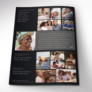 Dawn Funeral Program Template, Canva Template, Black Beige, Magazine Style, Celebration of Life, 4 Pages, 5.5x8.5 in image 5