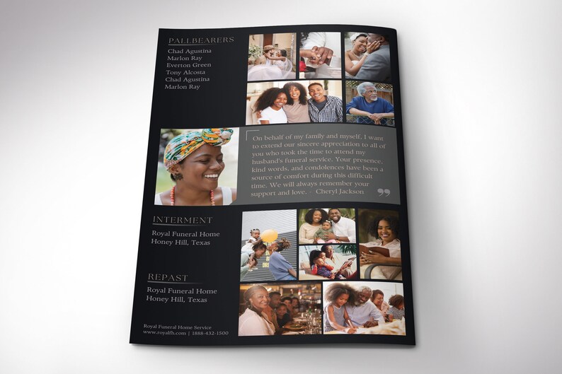 Dawn Funeral Program Template, Canva Template, Black Beige, Magazine Style, Celebration of Life, 4 Pages, 5.5x8.5 in image 5